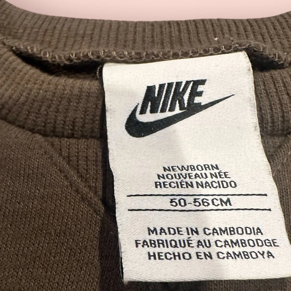 Newborn Nike Crewneck Sweatshirt Olive Green One Piece
